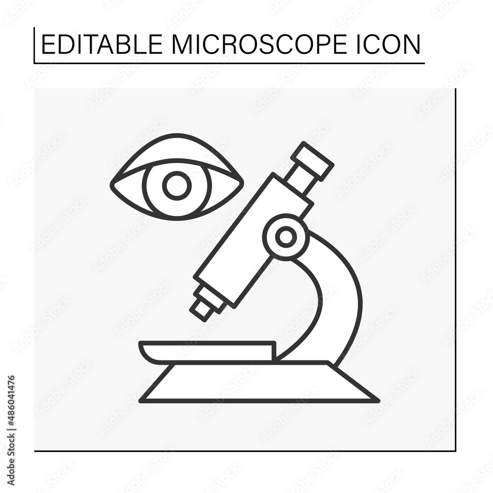 Poster researching line icon. analyzing the eye by microscope. science concept. isolated vector illustratio