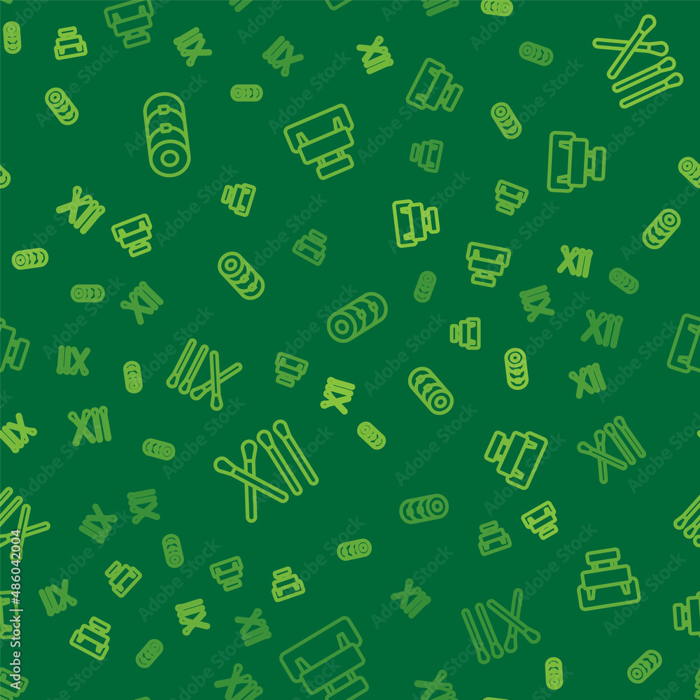Aufkleber set line blanket roll, match stick and bench on seamless pattern. vector