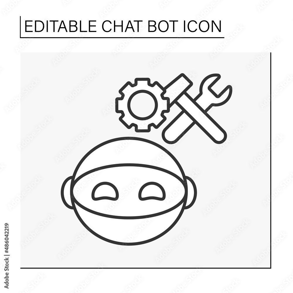 Poster robot line icon. repair interface. instruments. chatbot concept. isolated vector illustration. edita