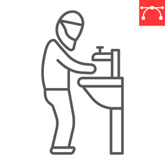 Islamic wudu line icon, washing hand and ablution, wudu vector icon, vector graphics, editable stroke outline sign, eps 10.