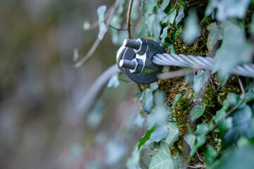 Close - up of a hand rail along a difficult hiking trail in the Franconian Switzerland, Germany,...