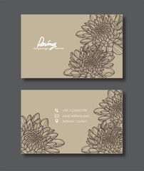 Elegant minimal modern business card design template mock up flower on cream color