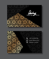 Elegant minimal modern business card design template mock up gold on black