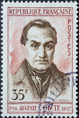 France - circa 1957: a postage stamp from France , showing a portrait of the philosopher Comte...