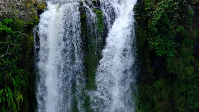 Slow motion view of the Chamarel waterfall in Mauritius 