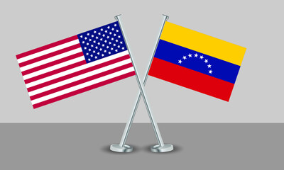 Crossed flags of United State of America (USA) and Venezuela. Official colors. Correct proportion. Banner design
