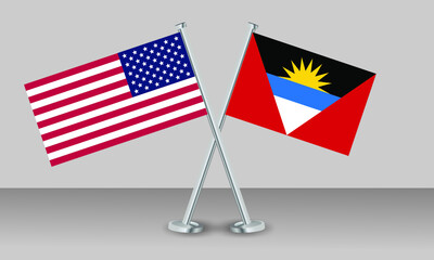 Crossed flags of United State of America (USA) and Antigua and Barbuda. Official colors. Correct proportion. Banner design
