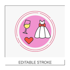  Dressconcept line icon. Fashionable white long dress for wedding ceremony. Wedding.Vector isolated conception metaphor illustration