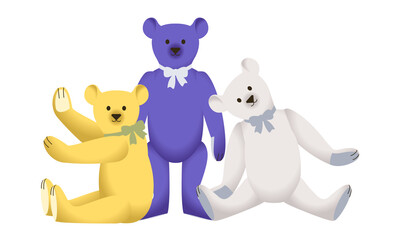 Teddy  Bear Toys Set. Vector illustration.