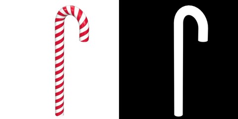 3D rendering illustration of a striped candy cane