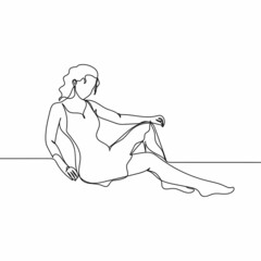 Continuous one simple single abstract line drawing of fit and beautiful woman body icon in silhouette on a white background. Linear stylized.
