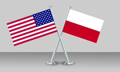 Crossed flags of United State of America (USA) and Poland. Official colors. Correct proportion. Banner design
