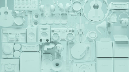 White Musical Instrument Wall 3d illustration render - obrazy, fototapety, plakaty