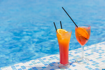 Two cocktails stand of the swimming pool
