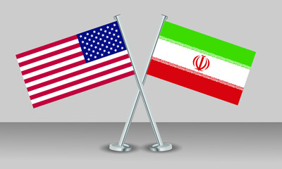 Crossed flags of United State of America (USA) and Iran. Official colors. Correct proportion. Banner design