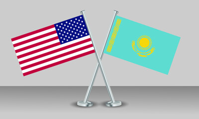 Crossed flags of United State of America (USA) and Kazakhstan. Official colors. Correct proportion. Banner design\