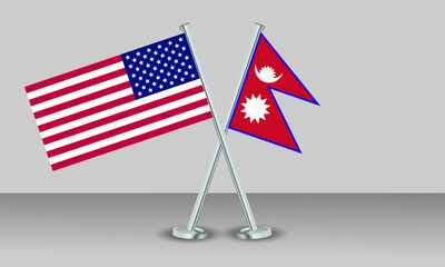 Crossed flags of United State of America (USA) and Nepal. Official colors. Correct proportion. Banner design
