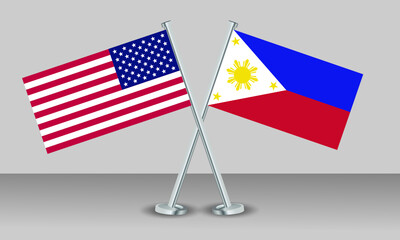 Crossed flags of United State of America (USA) and Philippines. Official colors. Correct proportion. Banner design