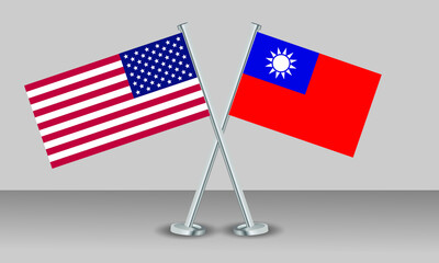 Crossed flags of United State of America (USA) and Taiwan. Official colors. Correct proportion. Banner design