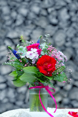 Valentine's Day Bouquet of colorful flowers isolated on gray background.
