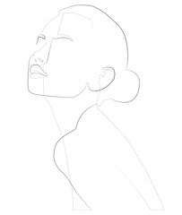 Minimal female portrait. Female face continuous drawing of lines. Abstract portrait on a white background. Logo, icon, label.