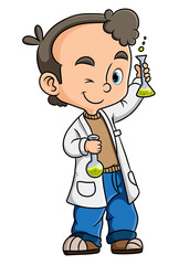 The scientist is making the liquid with the glass breaker