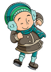 The cute girl is dancing with the warmth jacket in winter season