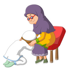 The man is having the apologize to the grandmother