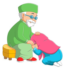 The girl is having the apologize to the grandfather