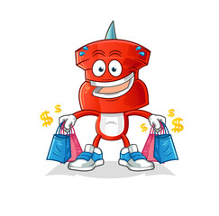 push pin head cartoon shoping mascot. cartoon vector