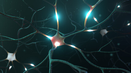 Neuron signal transfer from low to high activity 3D rendered