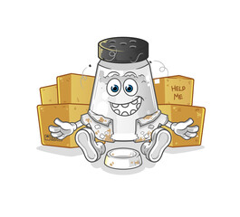 salt shaker homeless character. cartoon mascot vector