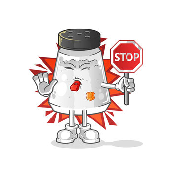recommend clip art: salt shaker holding stop sign. cartoon mascot vector
