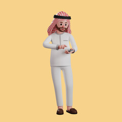 3d muslim man using his smartphone. 3d character illustration.
