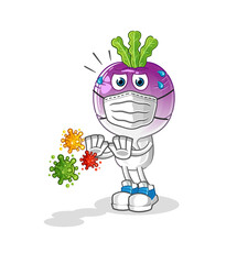 turnip head cartoon refuse viruses. cartoon mascot vector