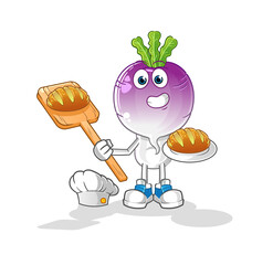 turnip head cartoon baker with bread. cartoon mascot vector