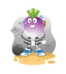 turnip head cartoon criminal in jail. cartoon character