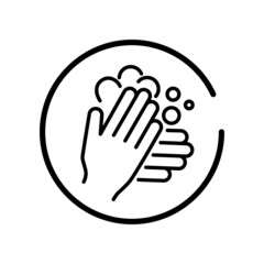 Vector illustration. Set of contour linear icons of hand washing, hand hygiene, disease prevention on a white background.