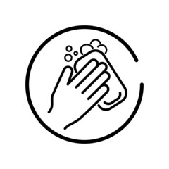 Vector illustration. Set of contour linear icons of hand washing, hand hygiene, disease prevention on a white background.