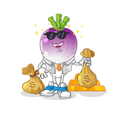 turnip head cartoon rich character. cartoon mascot vector