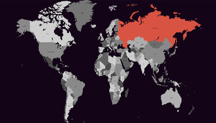 World map. Color vector modern. Map of Russia. russian federation	