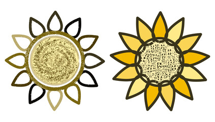 Two stylized golden sunflowers for your design