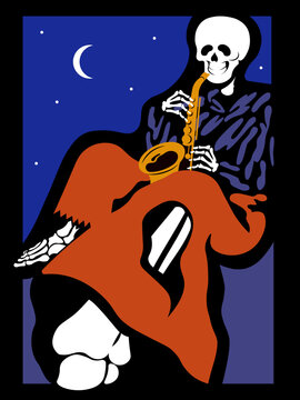 Cool skeleton playing saxophone vector illustration