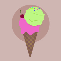 ice cream in a cone cartoon illustration cherry