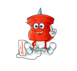 push pin head cartoon playing video games. cartoon character