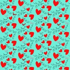 Vector seamless love symbol pattern, with stylish hearts