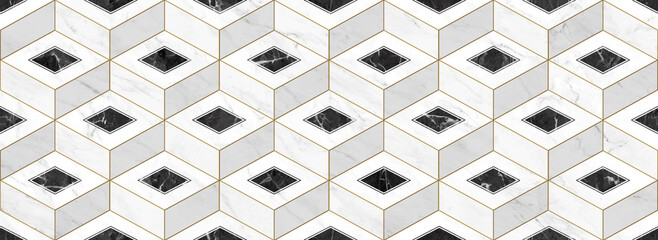 Black and White cubes pattern with marble texture, 3d effect