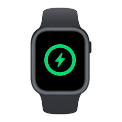 Battery charge status icon on smart watch screen. Wristwatch full charge symbol.