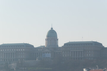 Naklejka premium Buda castle in morning haze, Budapest, Hungary