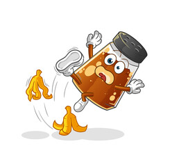 pepper powder slipped on banana. cartoon mascot vector